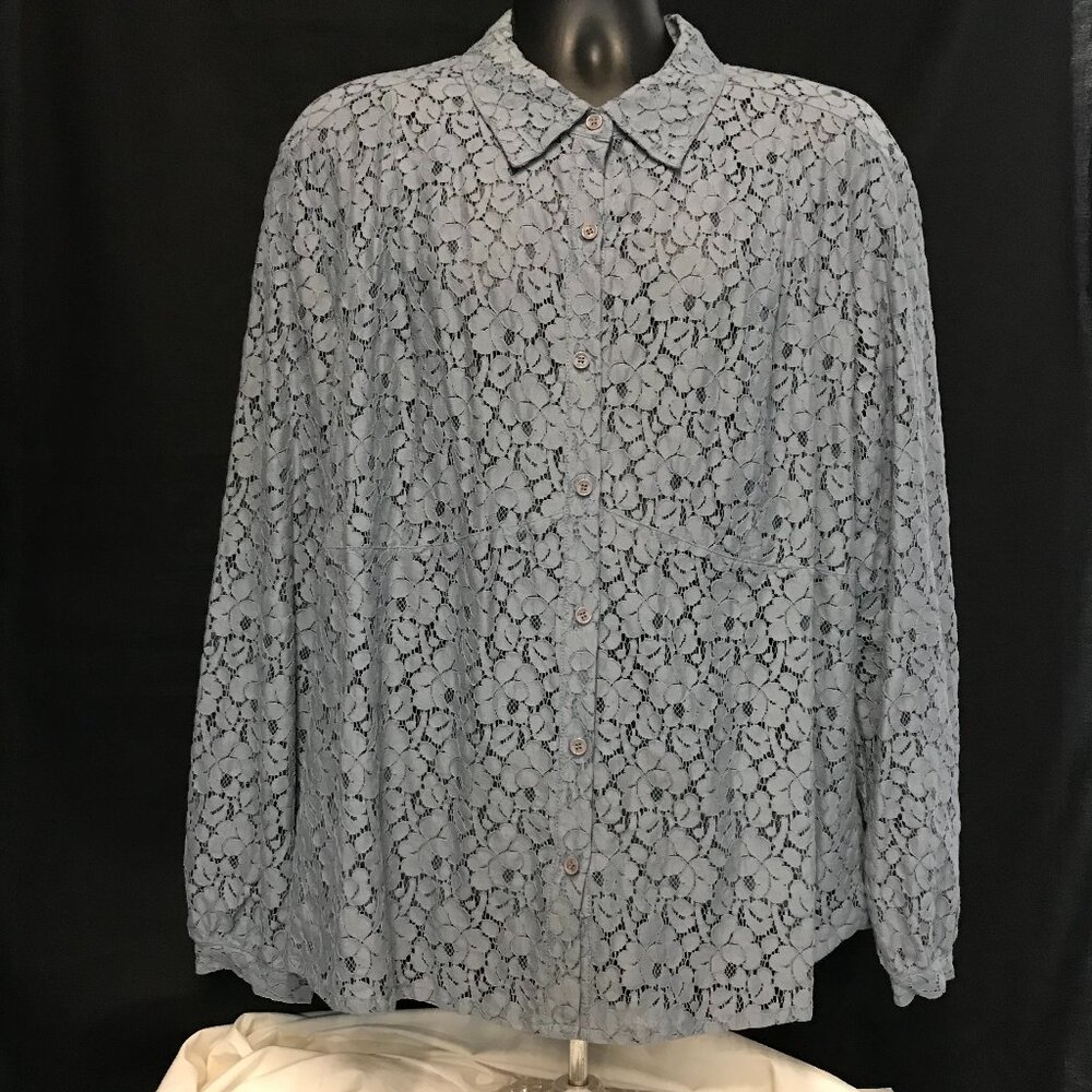 MICHAEL KORS BLUE LACE LONG SLEEVE TOP Size 3X